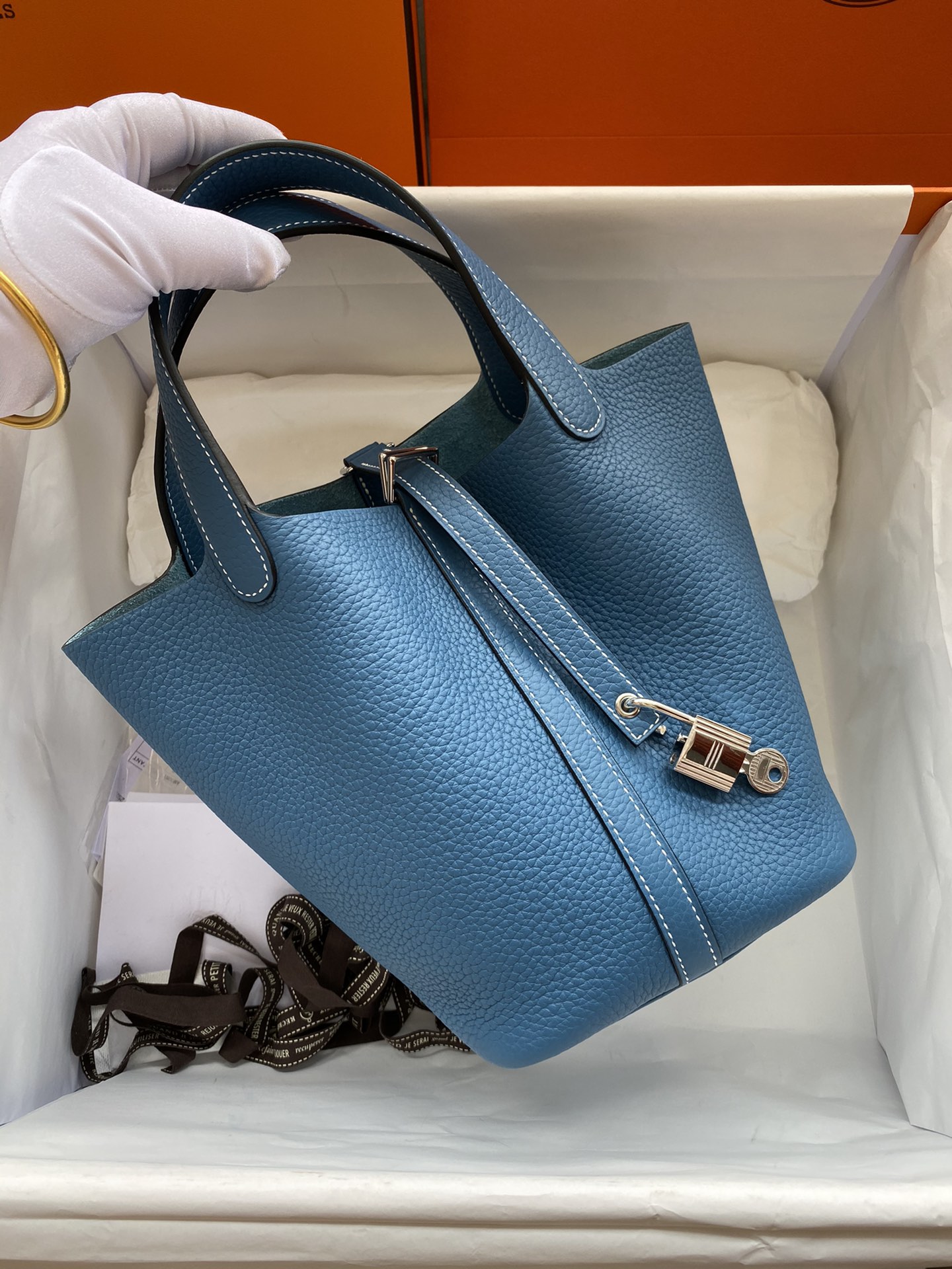 Hermes Picotin Lock 18 Bag In Blue Jean Clemence Leather